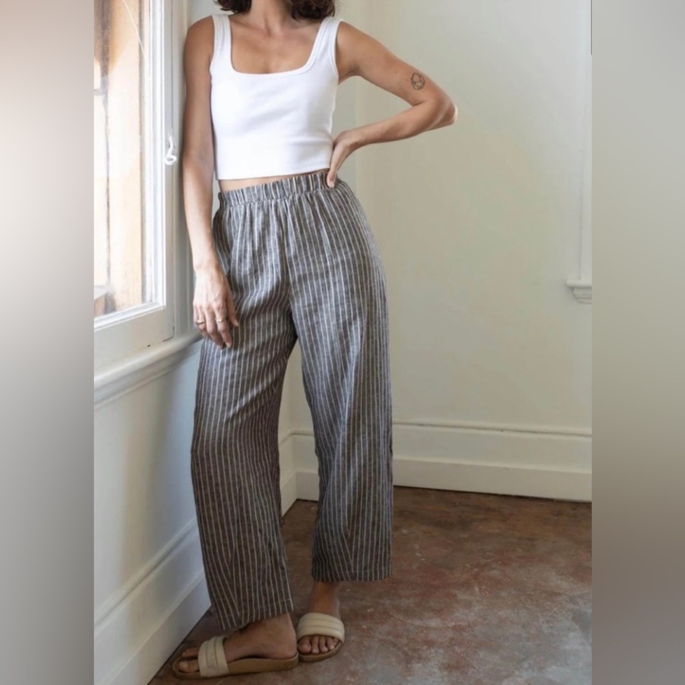 Nettle's Tale Georgia Striped Linen Wide Leg Casual Comfy Summer Travel Pant